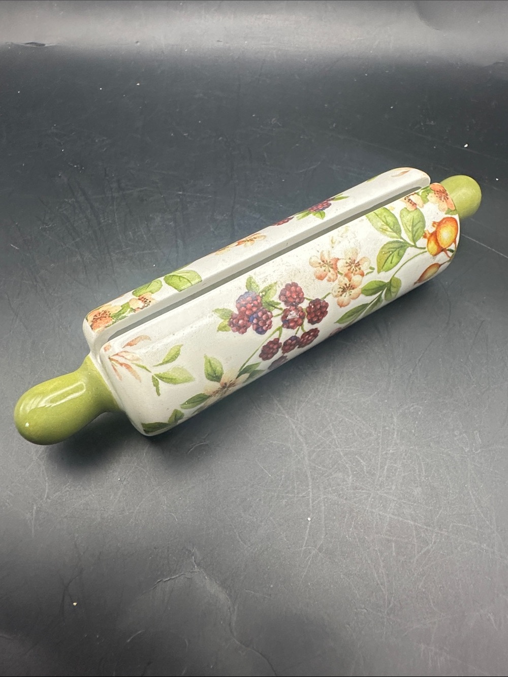 Recipe card holder rolling pin floral design